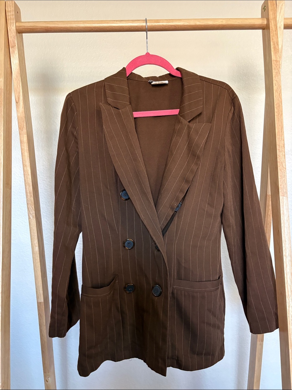 Brown Pinstripe Double-Breasted Blazer